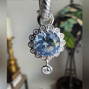 Designer CO-EC Elegant Silver, Blue Gemstone, CZ Earring Charms